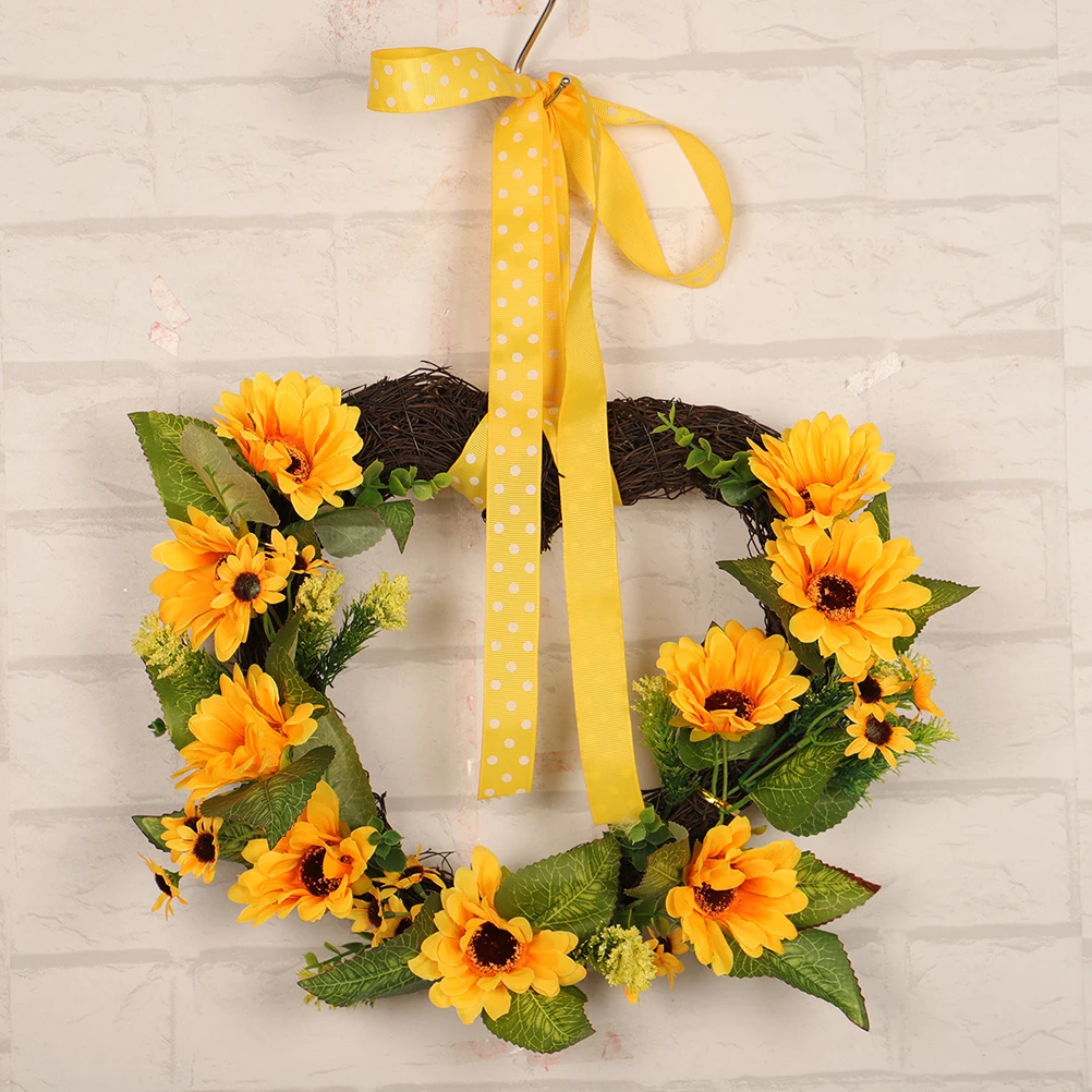 

Sunflower Garland Flowers Sunflowers Door Wreaths Faux Outdoor Summer Decor Heart-shaped
