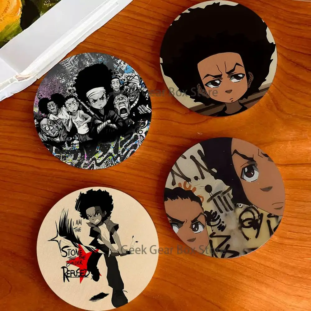 

Cartoon The B-Boondocks Wood Coaster Set - Heat Resistant For Tea & Coffee, Home Cafe Decor Holiday Gift