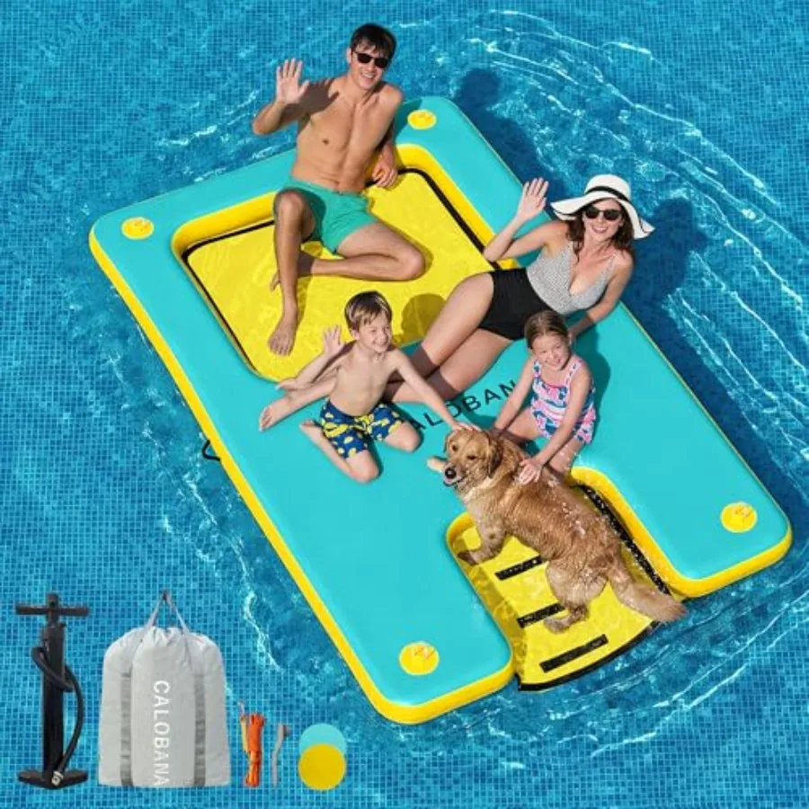 

Inflatable Floating Dock with Boat Ramp for Lake Pool Sea River Use Mesh Design Tanning Lounger Water Hammock in Blue Durable a