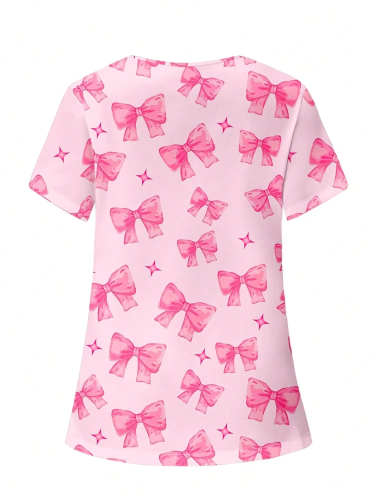 Femmes t-shirt amour imprimé avec poches col en v gommages uniformes toilettage pour animaux De compagnie infirmière Spa t-shirts De soins haut De Enfermeria Para Mujer
