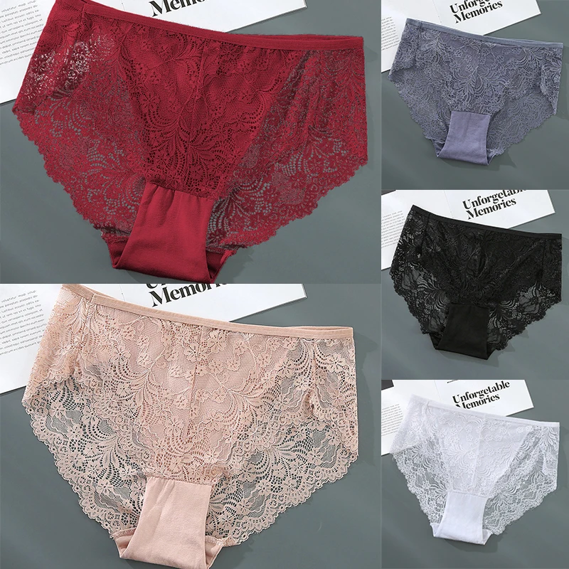 

5 Colors Ladies Sexy Lace Briefs Intimate Comfortable Women's Triangle Panties High Waist Soft Underpants