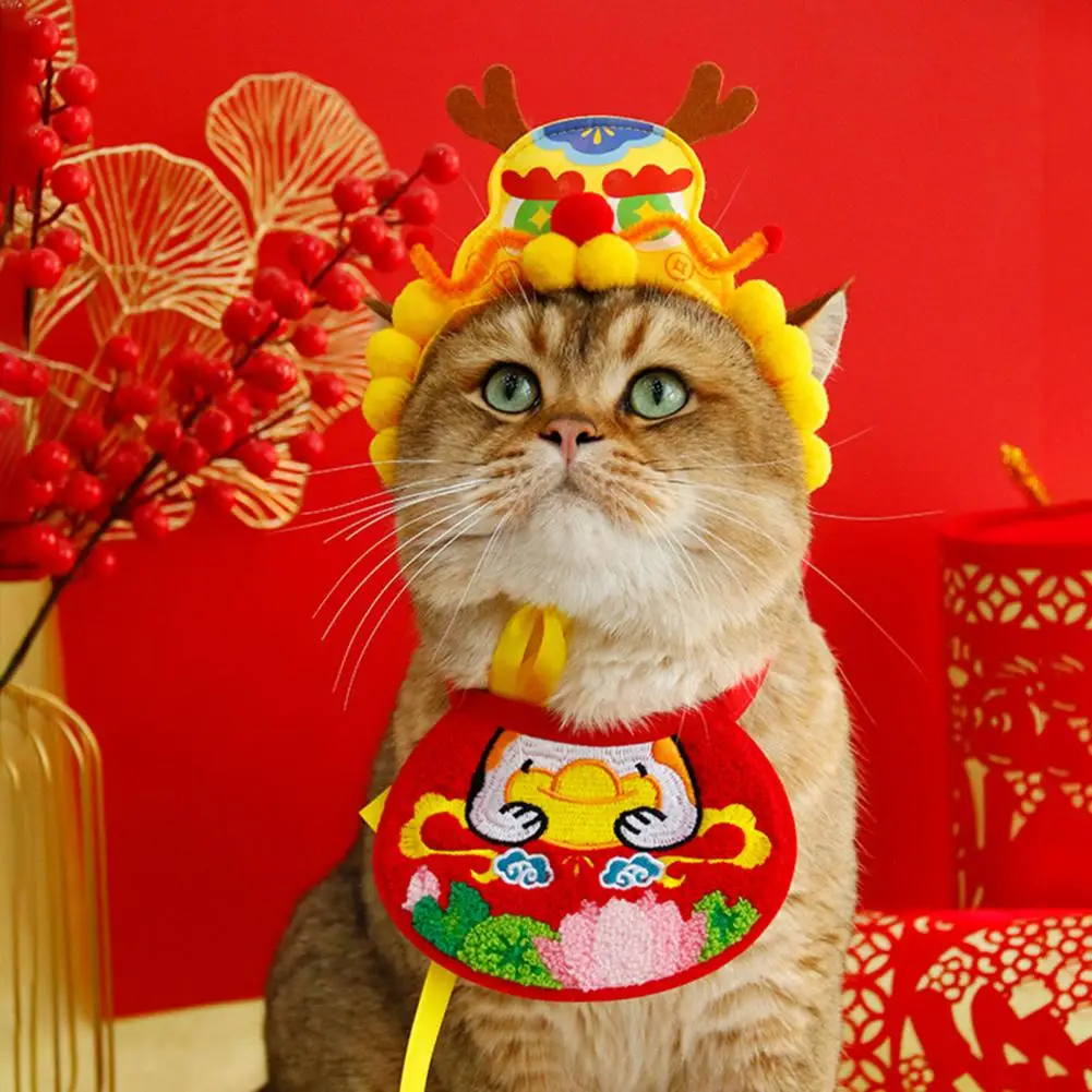 Cat Bib Chinese Style Spring Festival Kitten Saliva Bandana Auspicious Patterns Soft Wear Resistant Kitty Bib Pet Accessories