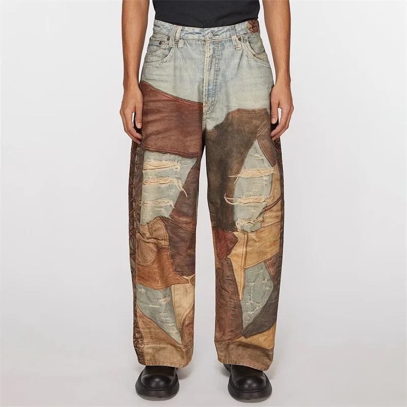 

Women's pants 2024 Summer New in Retro Printed Women's Jeans Pure cotton wide leg pants Low Waist Straight leg pants baggy jeans