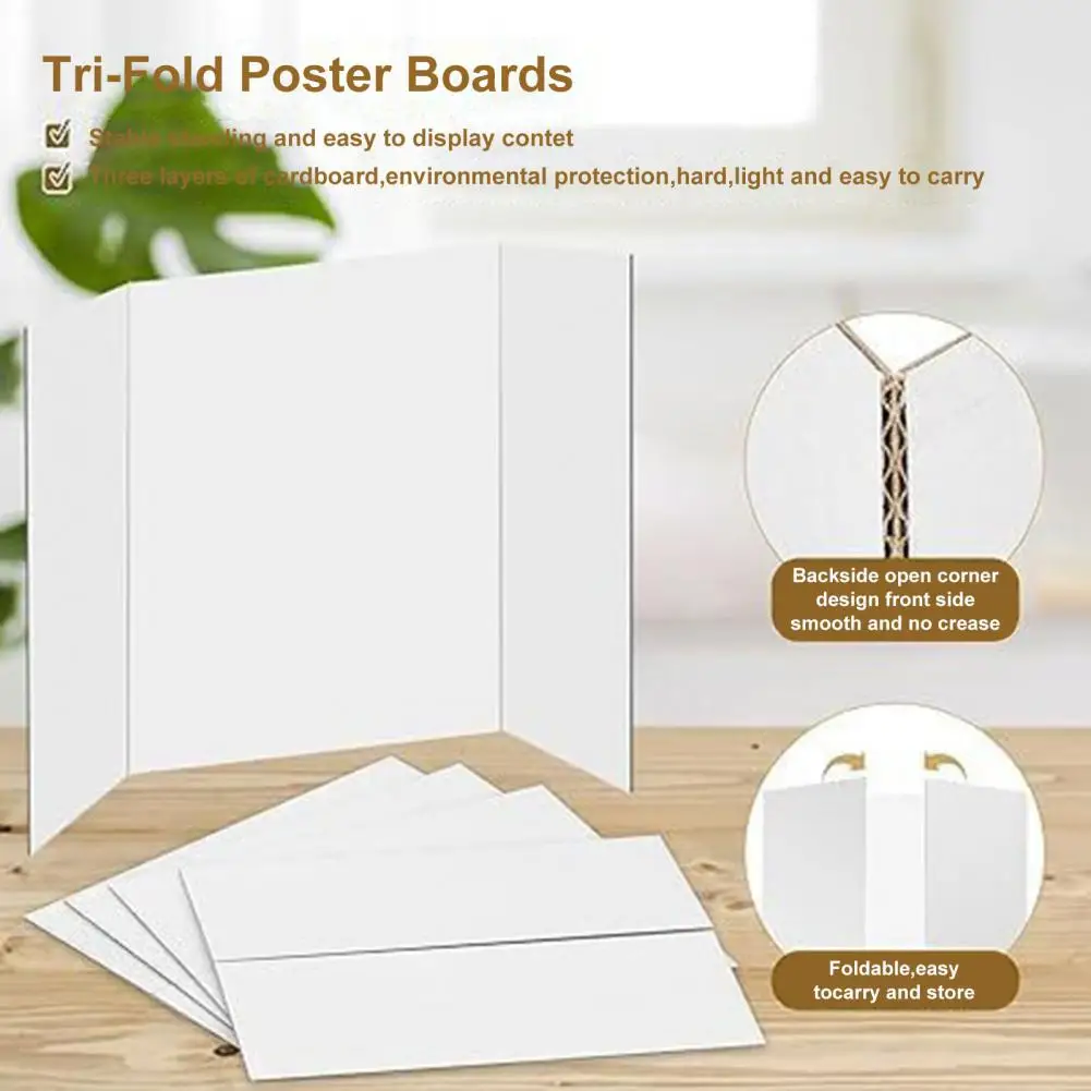 4Pcs Tri-Fold Poster Boards Small White Presentation Boards Corrugated Display Board Business Display Trifold Panel