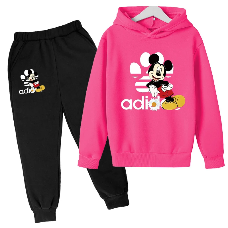 Kids Hoodie Mickey Mouse Print Sweatshirt +Pants Boys Girls Toddler 3-12Y Pretty Girls Clothes Pullover Sport Fashion Casual Set