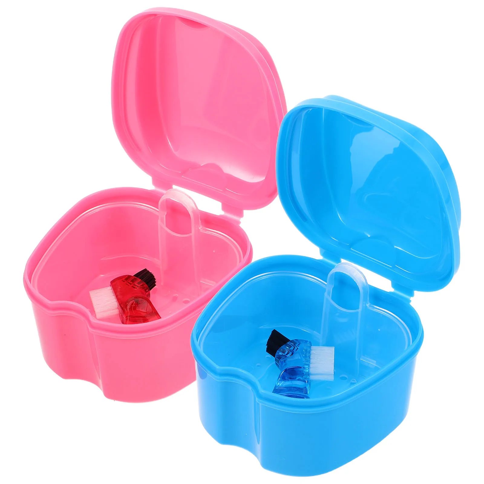 

Denture Toothbrush 2 Sets Soft PP Double Side Teeth Brush Portable Travel Case Mini Holder Oral Care Set Dentures Box