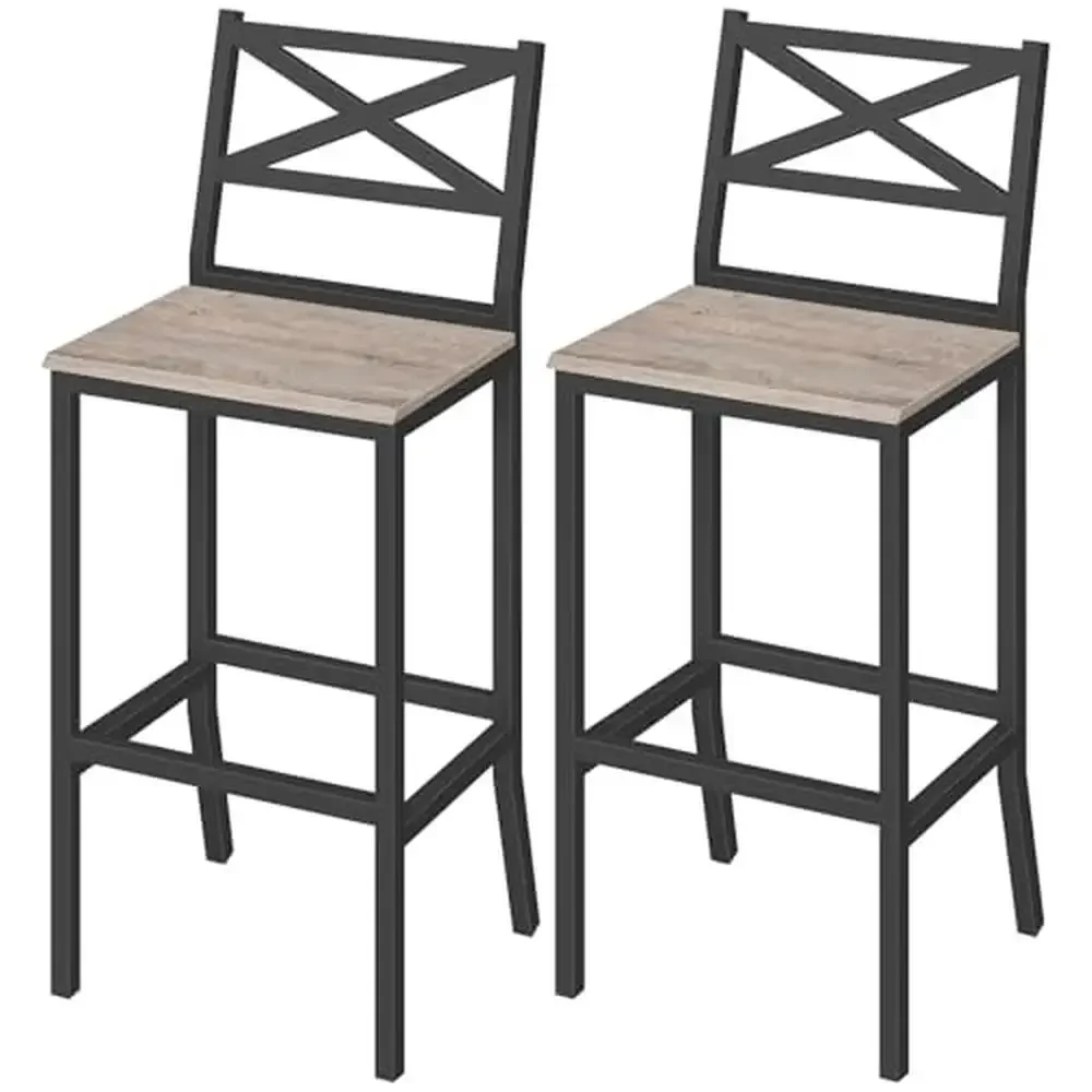 Counter Height Bar Stools Set of 2 with X-Shaped Backrest and Footrest Cozy and Stylish Breakfast Chairs Taverns and Restaurants