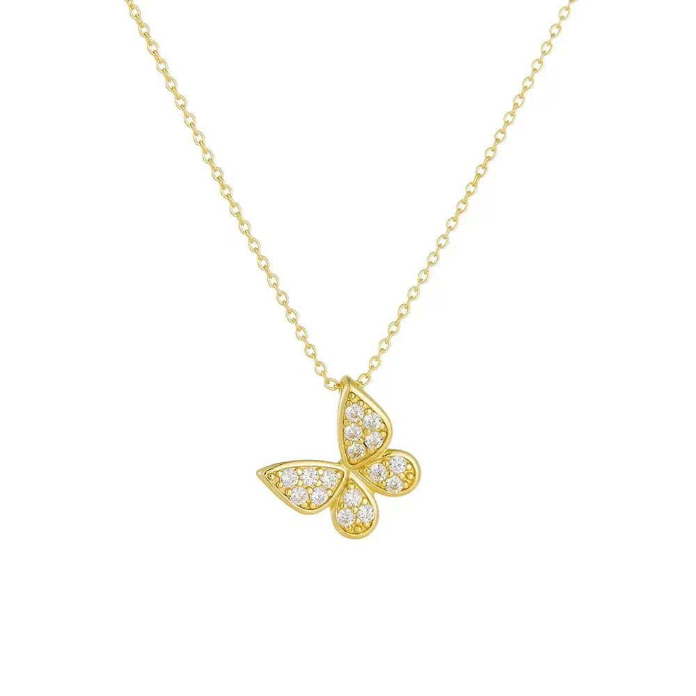 

S925 Pure Silver Full Diamond Butterfly Light Luxury High-end Women's Collarbone Chain Necklace