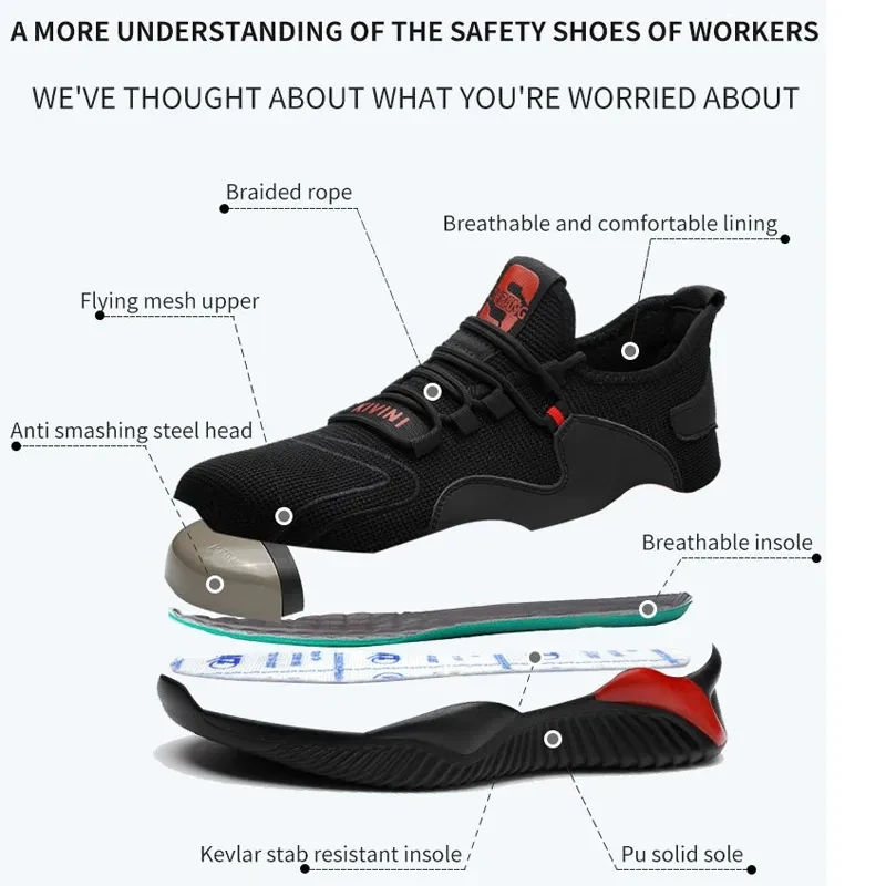 2023 Men\'s Steel Toe Cap Protective Work Shoes Outdoor Anti Smashing Shoes Men Puncture Proof Safety Sneakers