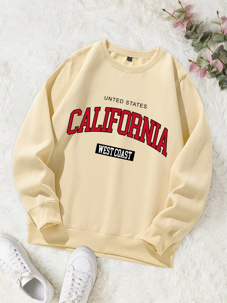 California West Coast Letter Printed Women Sweatshirt Harajuku Casual Hooded Fashion Loose Hoodie Autumn Warm Vintage Fleece Top