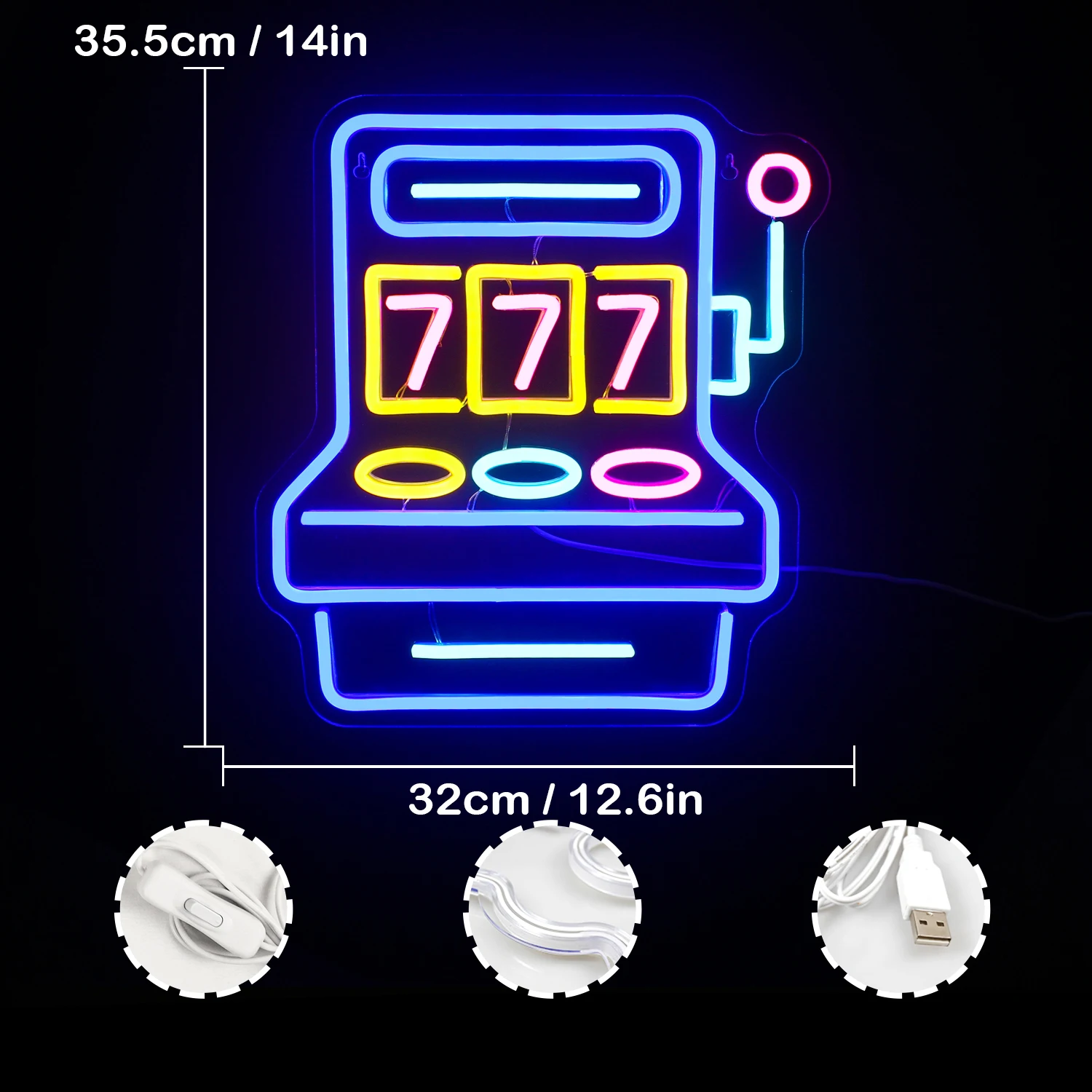 Imagem -02 - Arcade Game Shaped Neon Sign Luzes Led Número de Sorte Regulável Wall Decor Arte Decoração do Quarto Alimentado por Usb Light up Signs