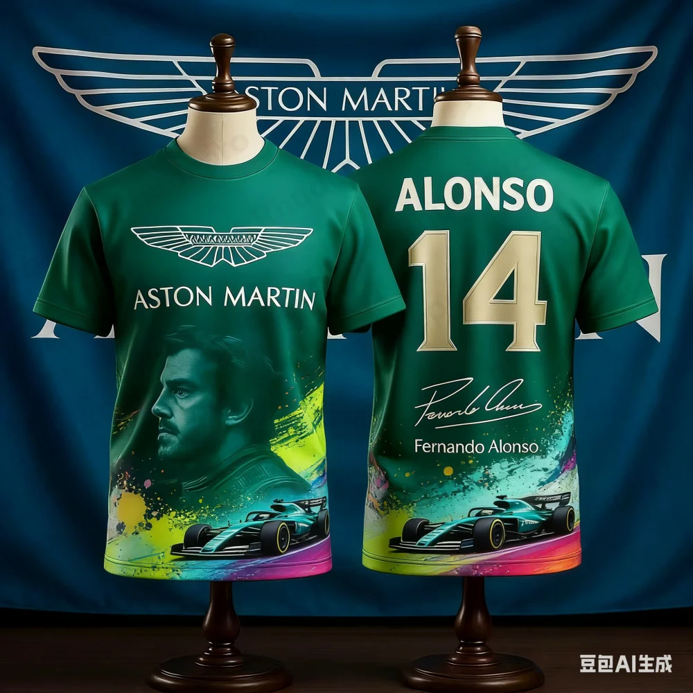 

Aston Martin Short Sleeve T Shirt Fashion Unisex Spanish Racer Fernando Alonso 14 Tshirt Outdoor Fitness Motorcycle Jersey