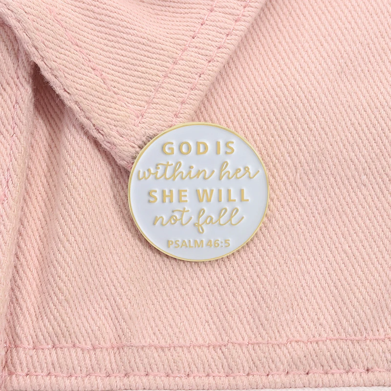 God Is Within Her She Will Not Fail Enamel Pin Verse Psalm 46:5 Christian Metal Brooch Lapel Badge Jewelry Gift For Friends