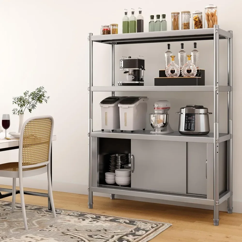 

Stainless Steel Shelves, 48"*18"*60" 4 Tier Storage Shelf with Cabinet, Heavy Duty Shelving for Kitchen Garage Office