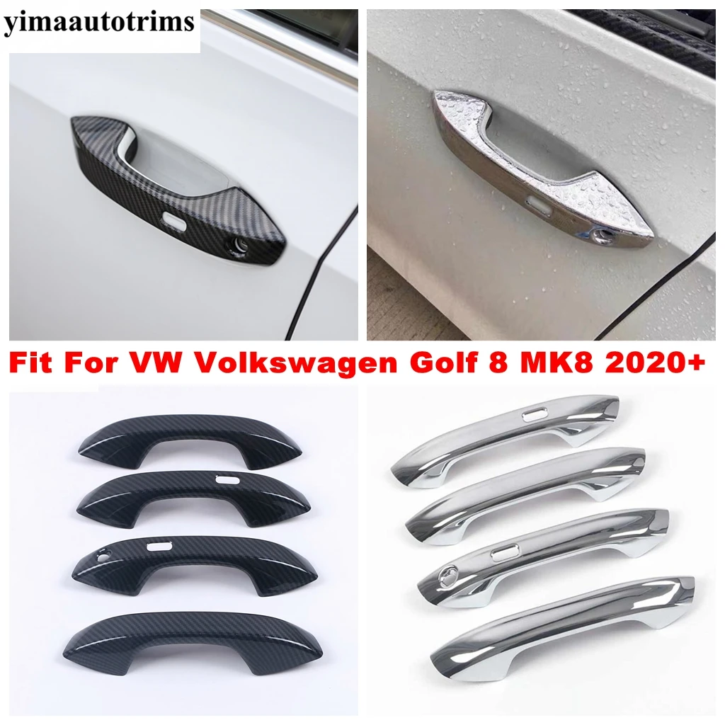 

ABS Chrome / Carbon Fiber Look Outer Door Handle Bowl Protection Cover Trim Accessories For VW Volkswagen Golf 8 MK8 2020 - 2024