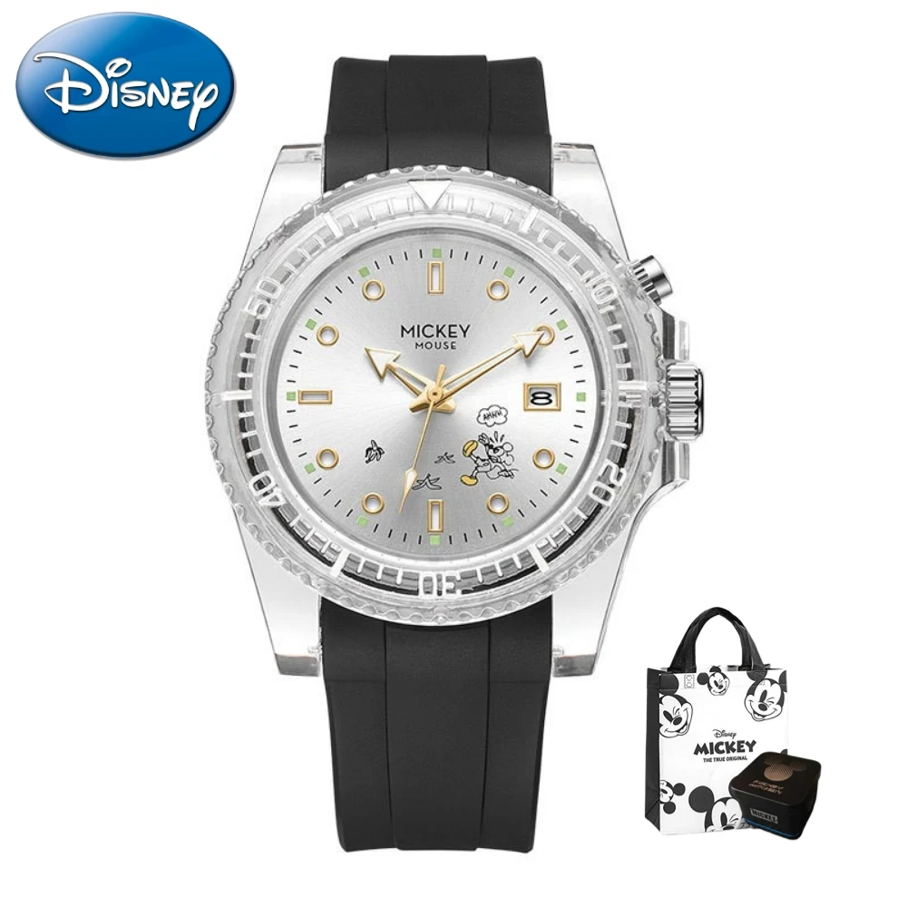 Disney Cadeau Met Doos Mickey Transparant Spelen Cool Licht Wijzerplaat Lichtgevende Kalender Student Quartz Horloge Zegarek Relojes Sumergibles