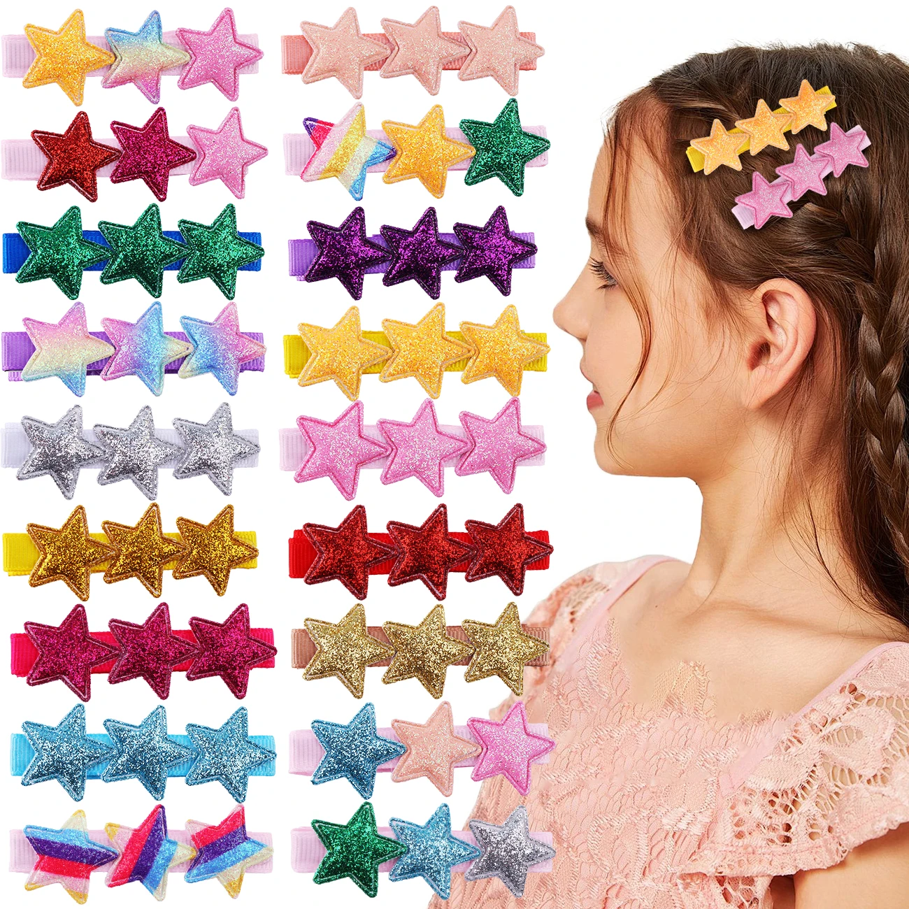 Glitter Star Hair Clips for Girls Sparkly Rainbow Clips Kids Hairpins Star Shaped Hair Barrettes Headwear Hair Accessories