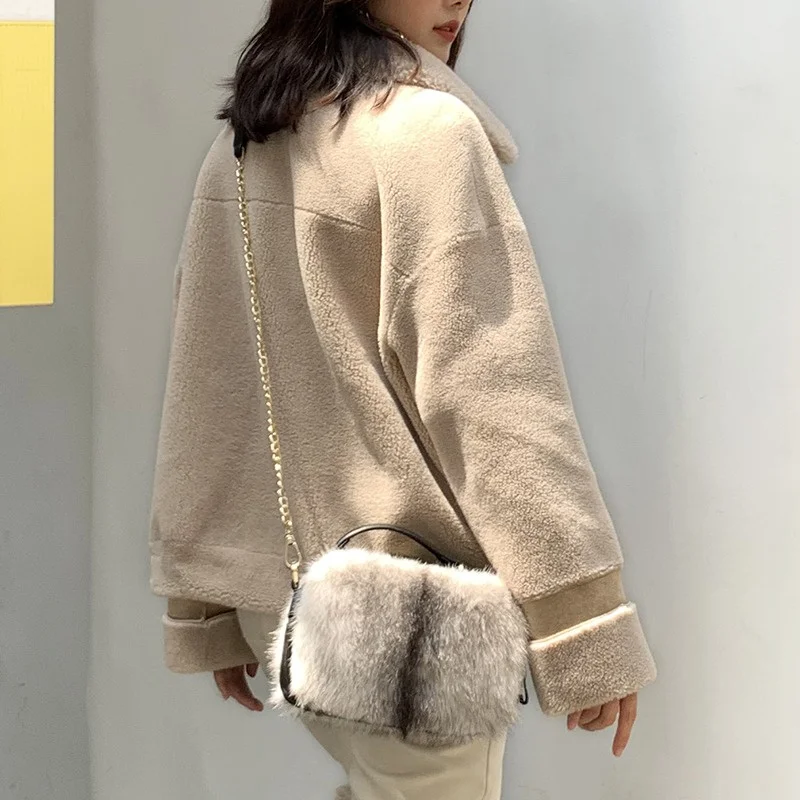 Women\'s Luxury Fur Pocket Bag High Quality Mink Fur With Cowhide Handbag Fashion Chain Can Cross Body Fur Bag