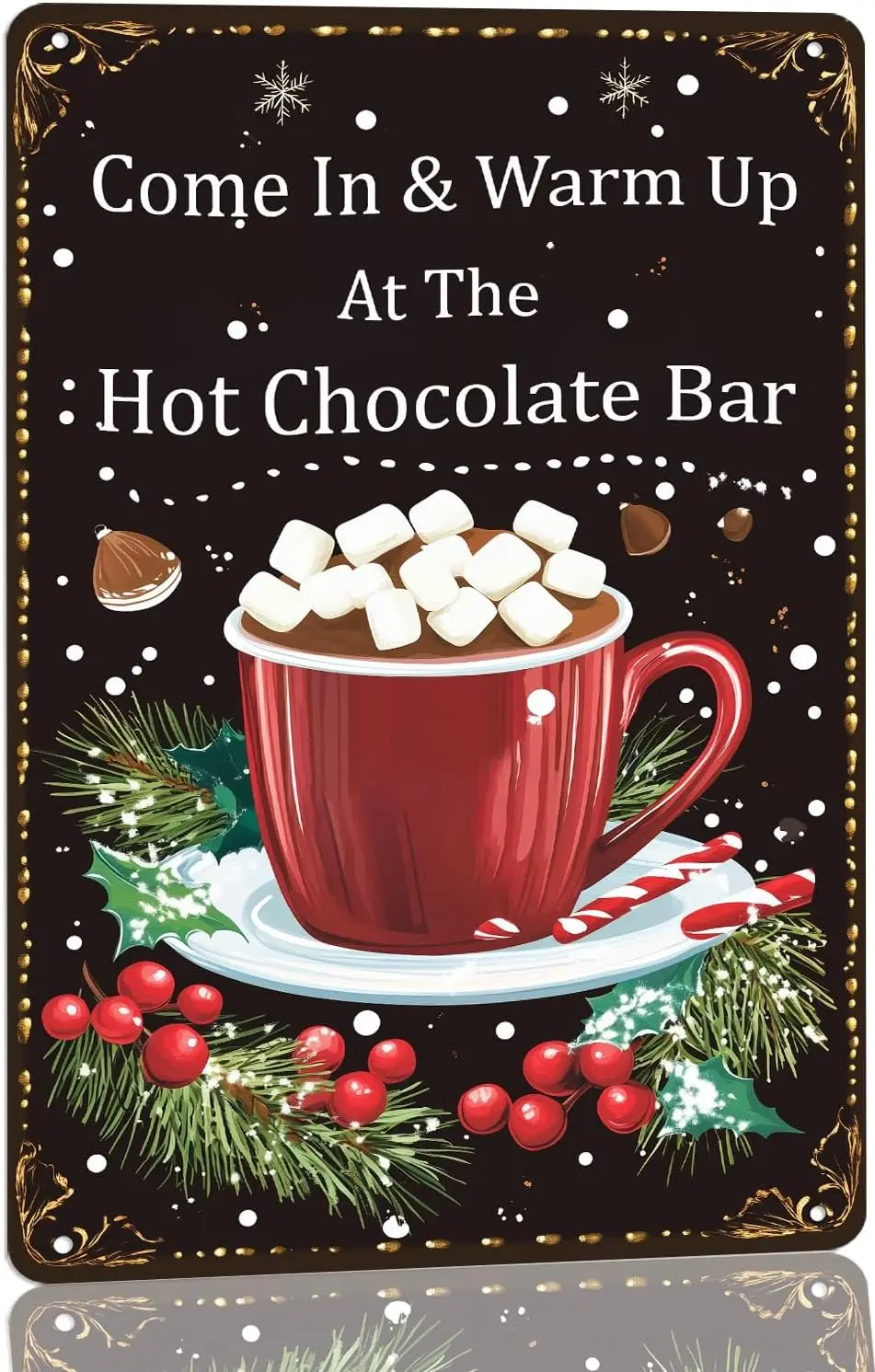 Christmas Decor Hot Cocoa Bar Metal Sign, Come In & Warm Up At The Hot Chocolate Bar Sign, Festive Christmas Sign Decor for