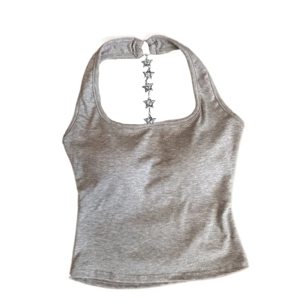 

Star Strap Back Hollow Crop Tops Short Solid Color Slim Y2k Crop Top With Chest Pads Streetwear Sleeveless Camisole Travel