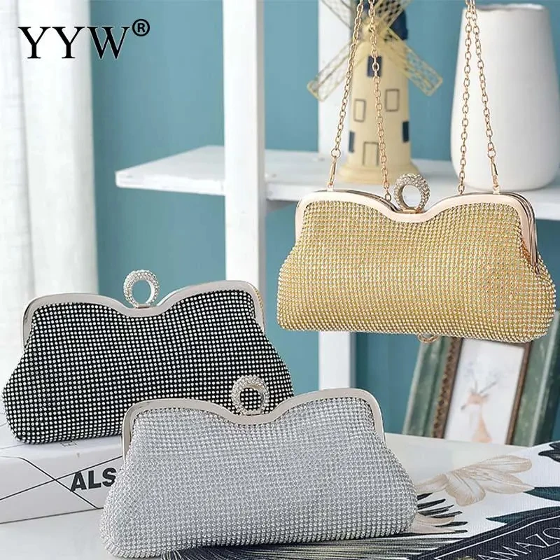 Women Evening Clutch Handbag Diamond Ring Clutches Shoulder Messenger Bags Bridal Wedding Purse Party Banquet Gold Bolsas Mujer