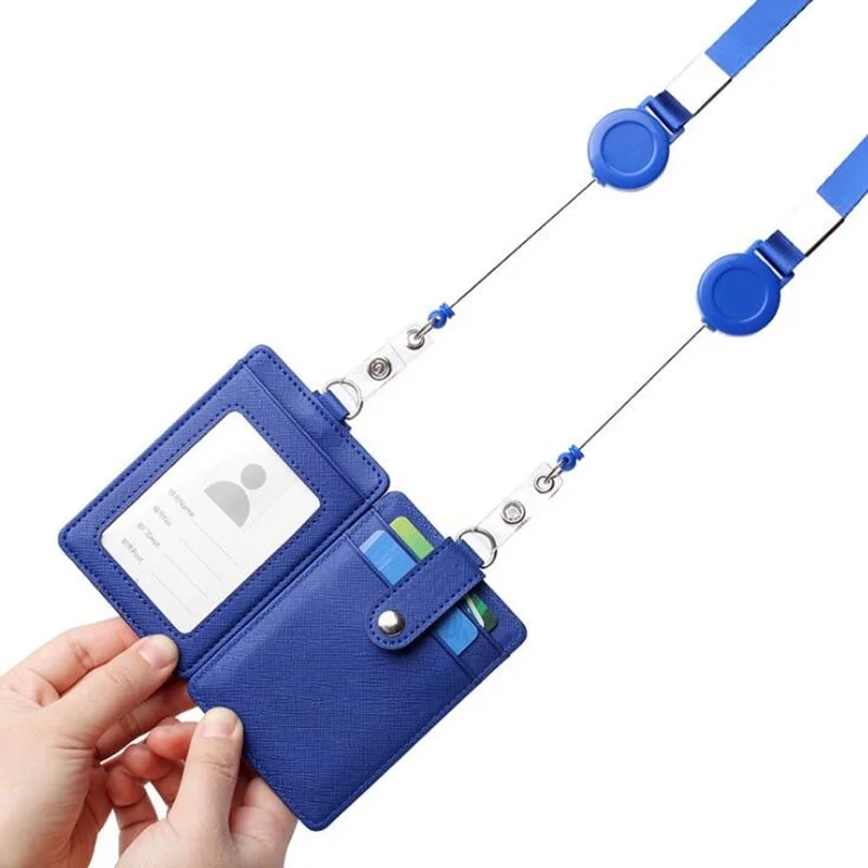 

PU Staff Workers Working Permit ID Tag Case Badge Holder Pass Work Card Bag Case Portable Cards Sleeve with Retractable Lanyard