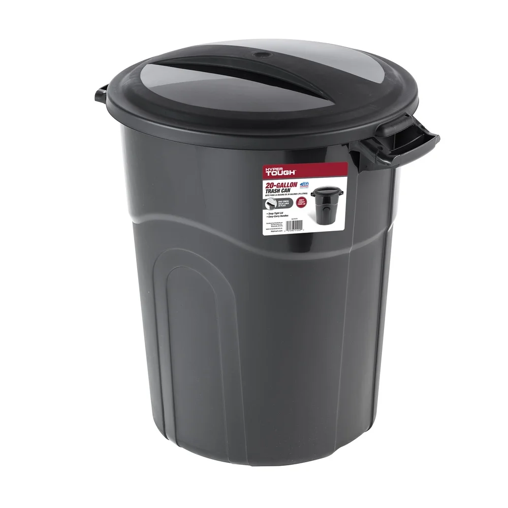 

20 Gallon Plastic Garbage Can with Click Lock Lid Durable Handles Waste Bin Indoor Outdoor Use