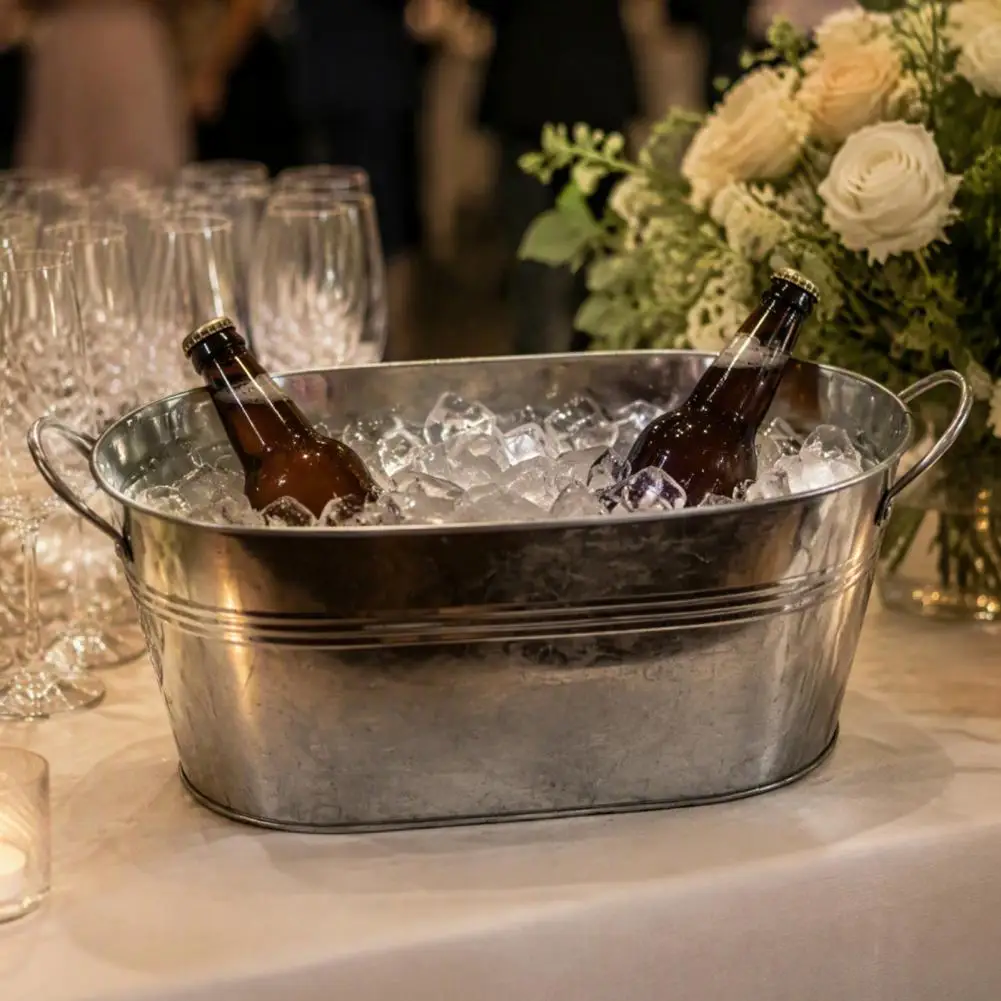 Galvanized Beverage Tub Metal Ice Bucket Galvanized Steel Ice Bucket with Dual Handles Heavy Duty Beverage Tub Metal for Bar