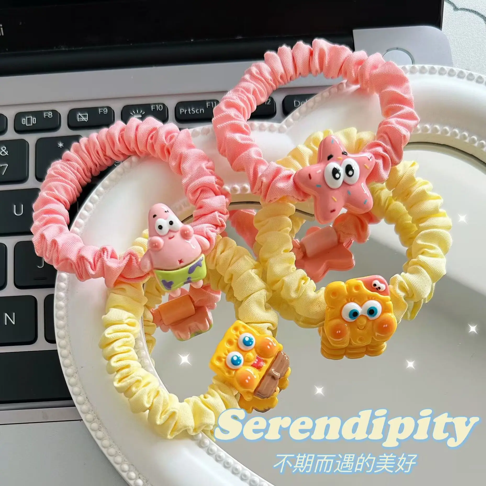 Kawaii SpongeBob New Hair Tie Ring Elastic Ponytail Holder Scrunchie Cartoon Cute Creative Soft Stretchy Durable Student Gift
