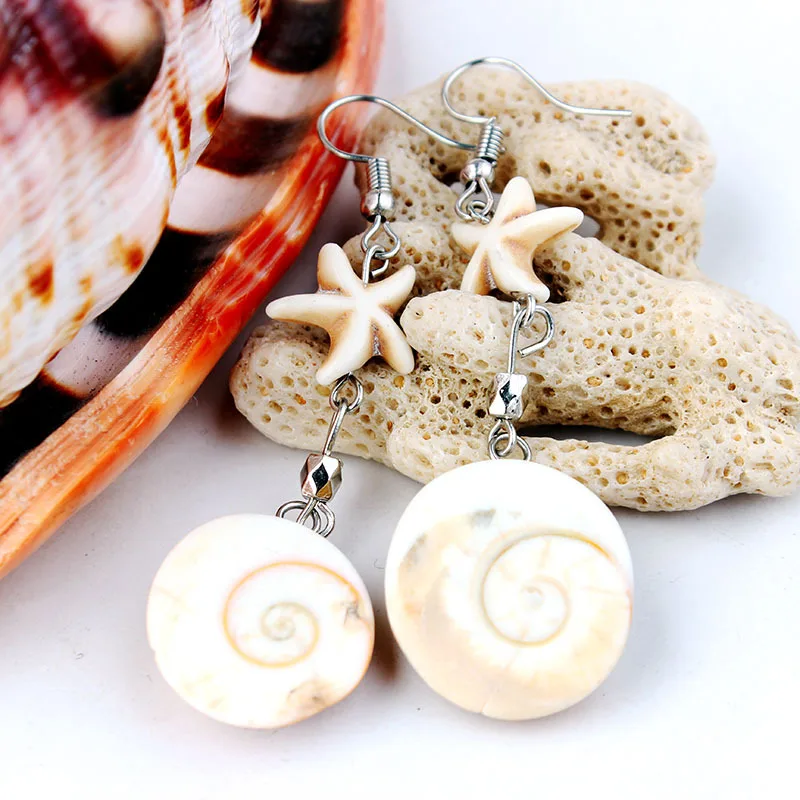 Korean Version Earrings Women Fashionable Ocean Natural Romantic Starfish Earrings Conch Shell Beach Party Gifts Holiday