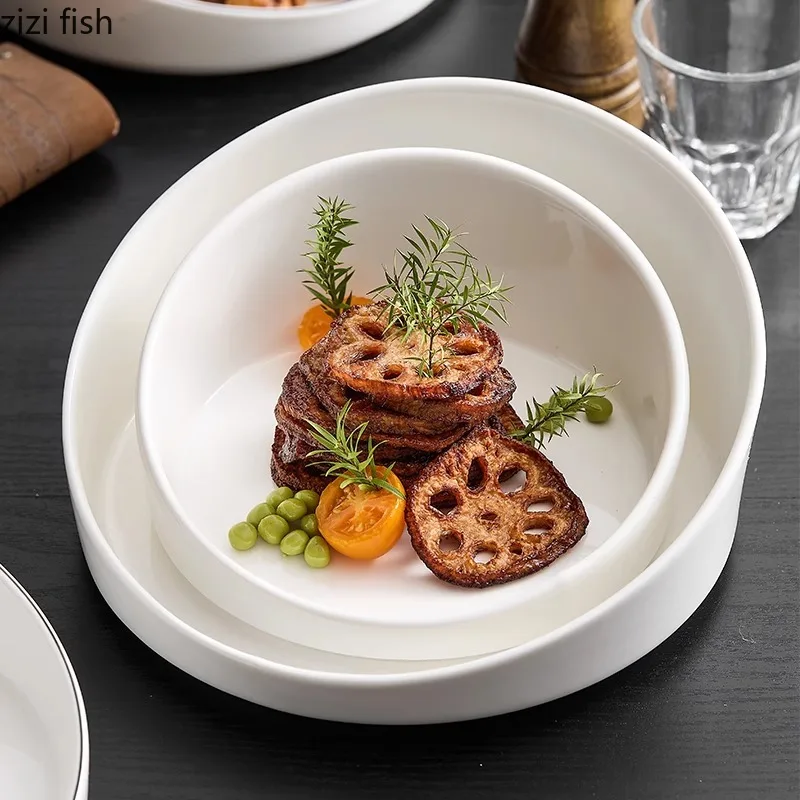 طبق سيراميك أبيض طبق سلطة الحلوى ديم سوم لوحة أطباق للوجبات الخفيفة أطباق تقديم المطبخ الجزيئي مطعم أدوات المائدة #3