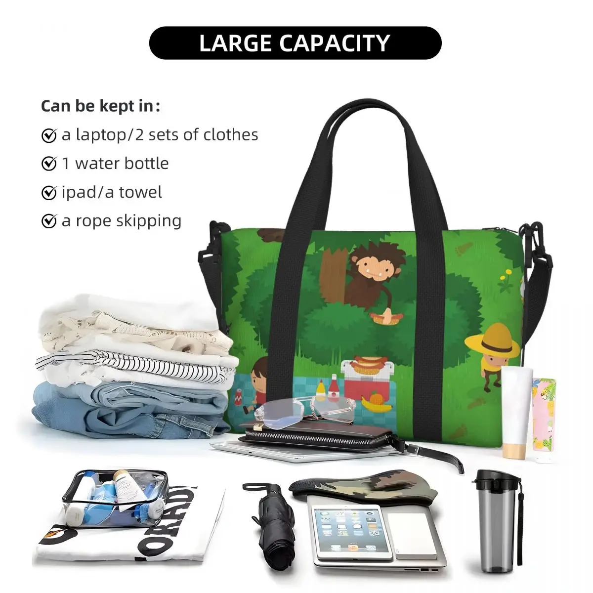 مخصص متستر Sasquatch نزهة الشاطئ حقيبة سفر سعة كبيرة حمل الحقائب لصالة الألعاب الرياضية اليوغا النساء التسوق حقيبة كتف واق من المطر #5