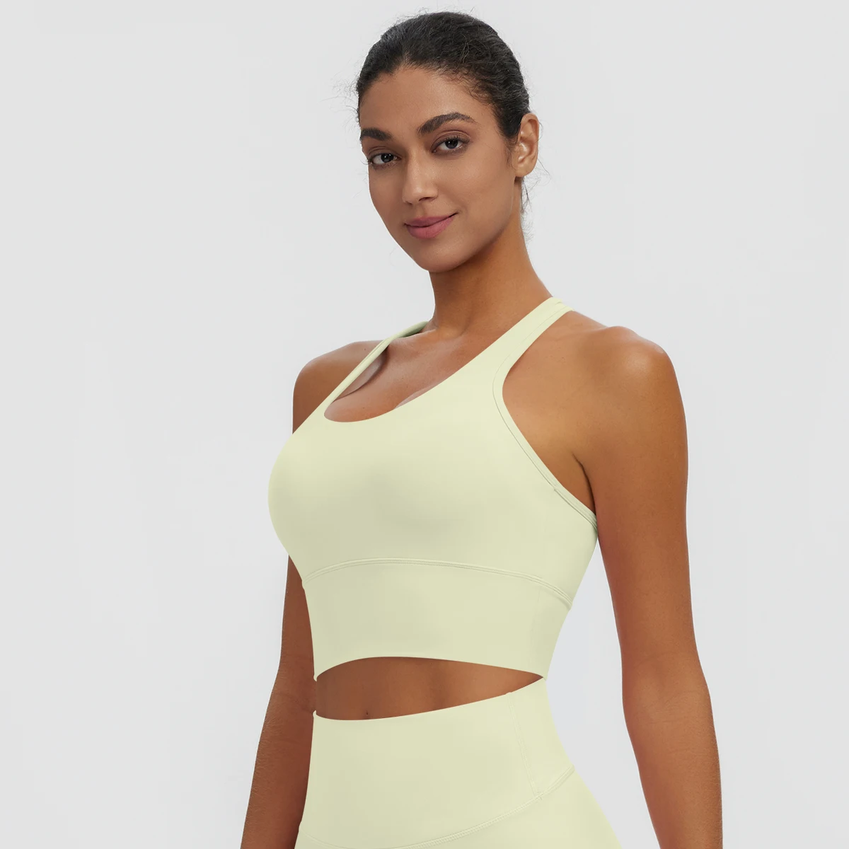 Rooftrellen Damen Einfarbige Yoga-Weste mit Raffung, schönem Rücken, I-förmigem Design, Yoga-Top mit Brustpolster, stoßfestes Workout-Top – Detail 33