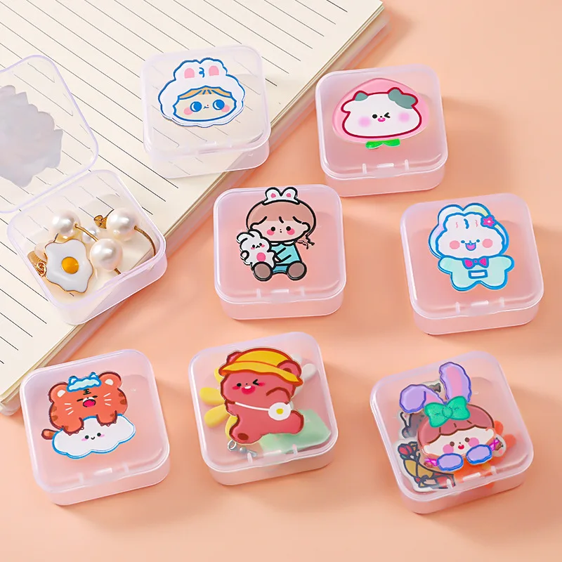 Kawaii Cartoon Transparent Jewelry Box Small Fresh Girl Cute Stationery Sticker Storage Box Mini Portable Jewelry Box