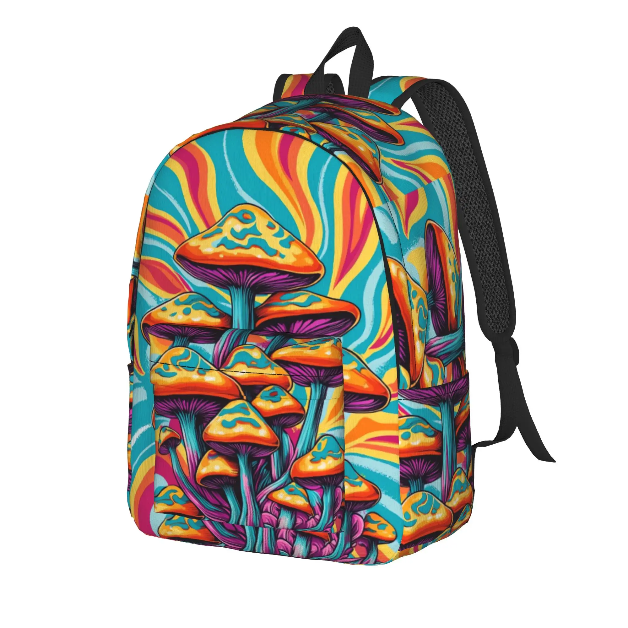 Psychedelic Rainbow Stacked Mushroom Backpack Pretty Backpacks Student Unisex Daily Large High School Bags High Quality Rucksack