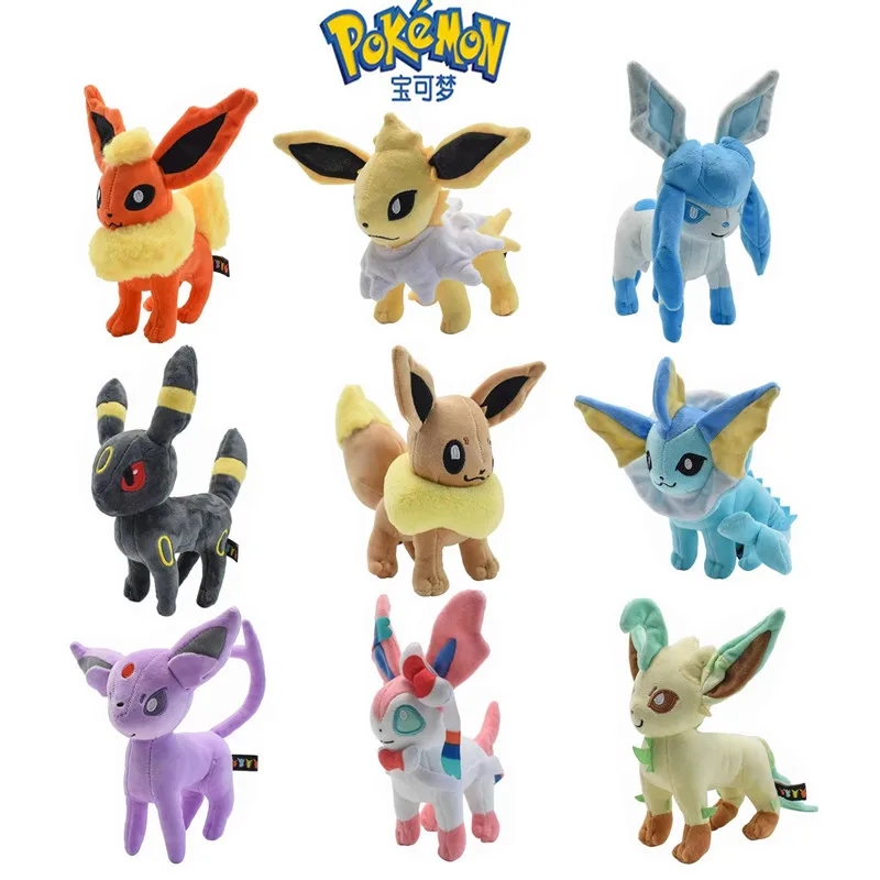 New Pokemon Plush Toy Cartoon Anime Figure Eevee Jolteon Sylveon Evolution Vaporeon Plush Stuffed Doll Model Kids Birthday Gifts