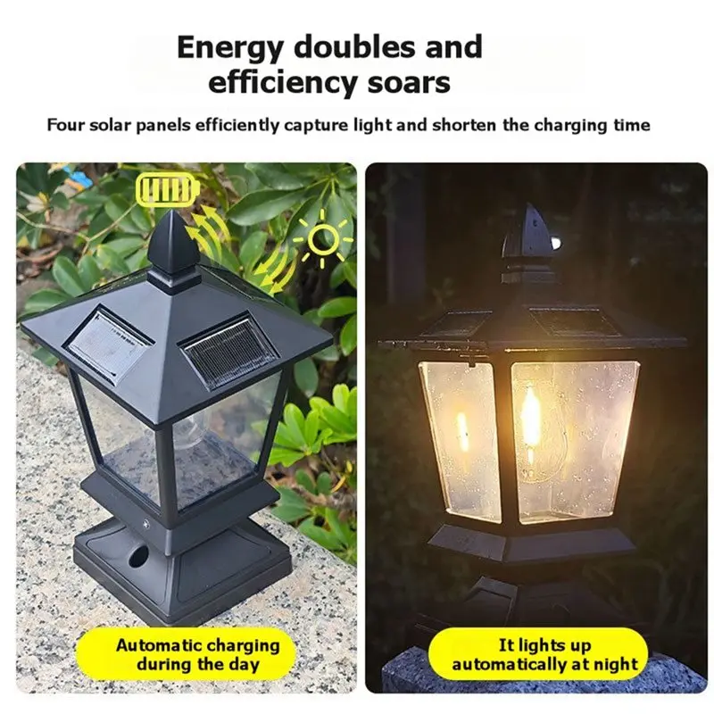 AAAN-Solar Powered Outdoor Post Lights 2Pcs Waterproof For Garden Lights For Courtyard Lawn Wall Pathway Illumination Lamp