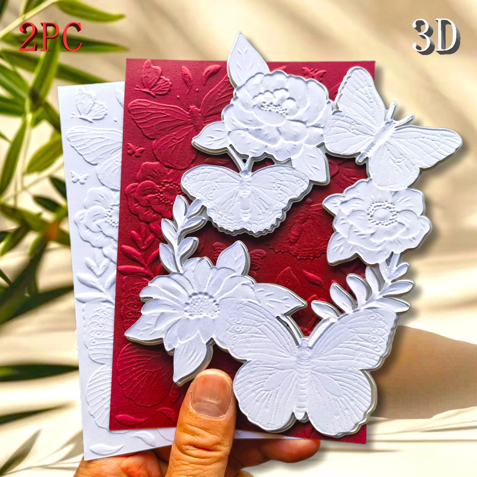 Einzigartige Schmetterlings- und Blumen-3D-Karte „Design 3D-geprägtes Ordner- und Stanzset für die Herstellung von Visitenkarten und Sammelalben – Dura