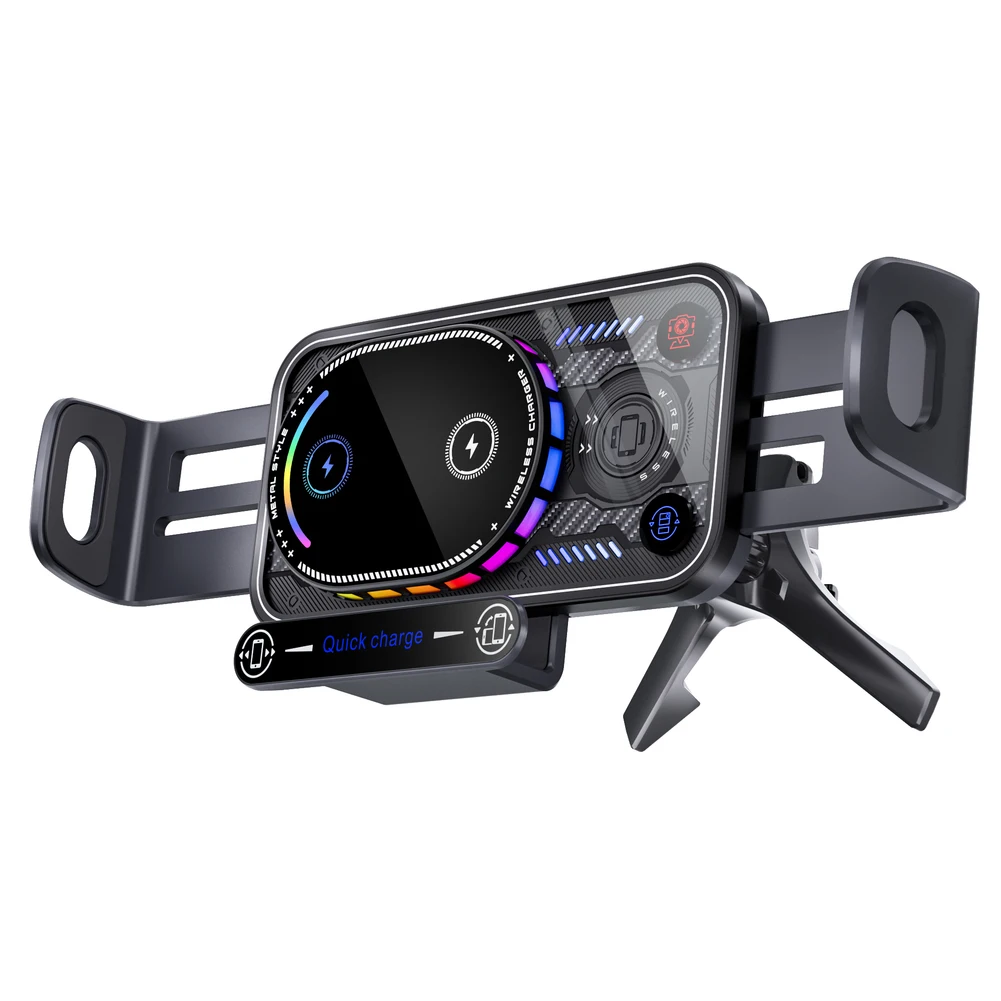 

Car-Mounted Wireless Charger 15W with LED Light Indicator and Secure Auto Clamping for Foldable and Standard Phones