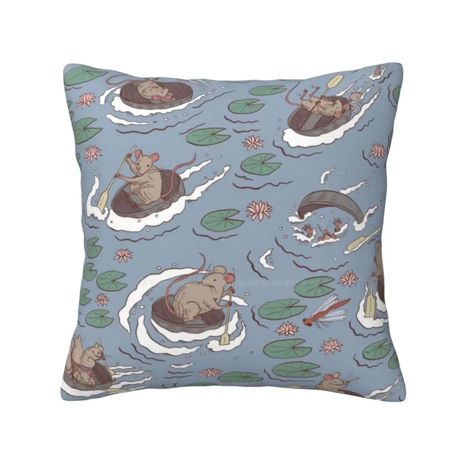 Coracle Race-Mice In Lilies Pillows Case Bedroom Home Decoration Mice Mouse Waterlilies Fairytale Fantasy Boats Coracle Narnia