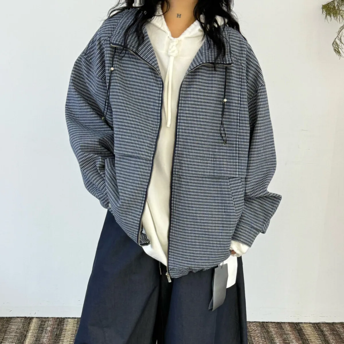 KWTX 2025 سترة منقوشة للنساء كتلة الألوان الوقوف طوق سستة جيوب خمر شيك فاخر ربيع الخريف معطف غير رسمي العد