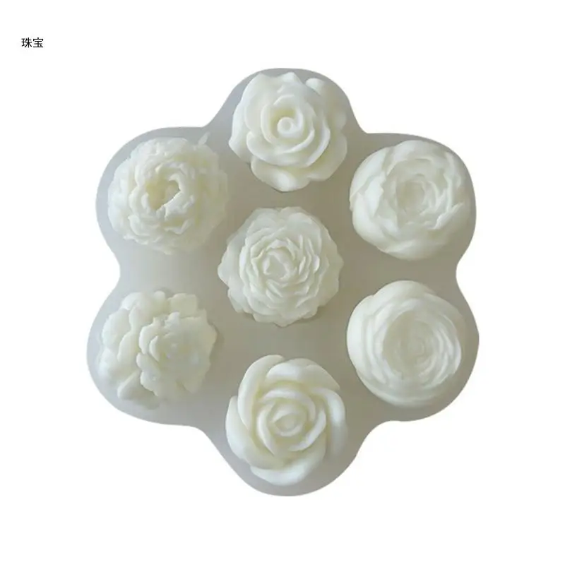 X5QE Rose Peony Flower Epoxy Mold Making Soap Gypsum Resin Home Decorations