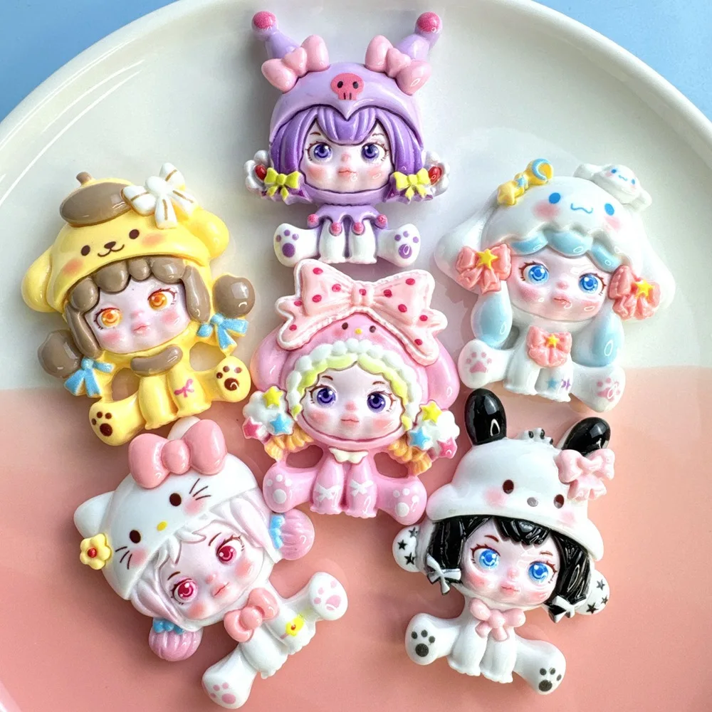 2pcs miniso cute sanrio dress up girl cartoon resin flatback cabochons for diy jewelry making handmade crafts materials