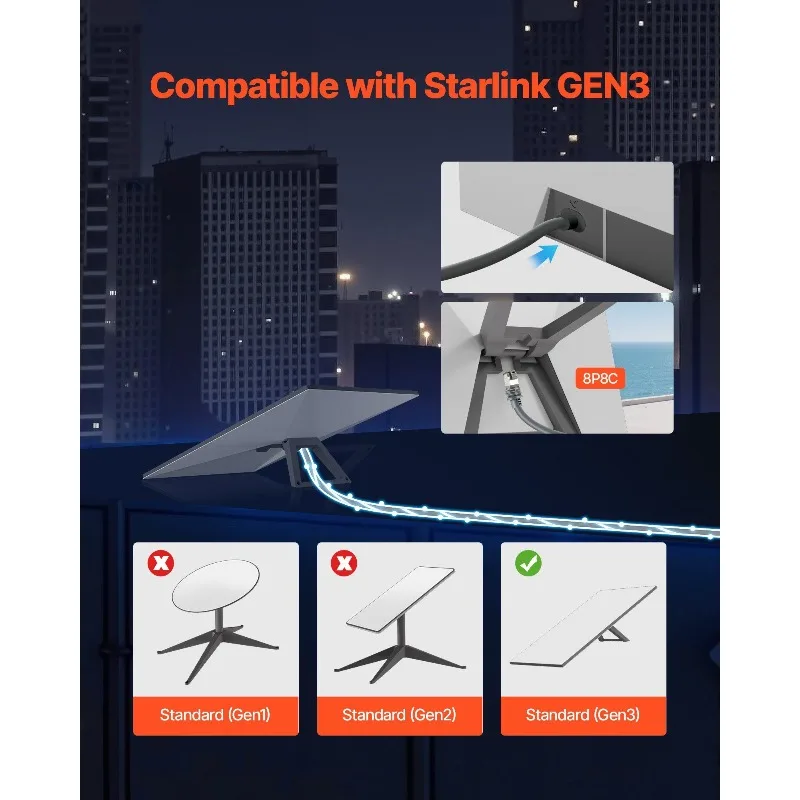 كابل تمديد Starlink Gen 3 بطول 100 قدم للجيل القياسي 3 1200 ميجاهرت في الثانية