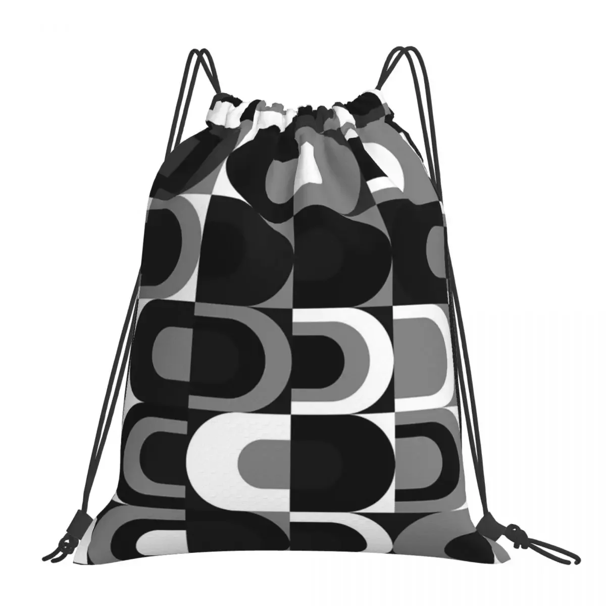 70s Pattern Retro Industrial Black And White Backpacks Casual Portable Drawstring Bags Storage Bag BookBag For Travel Students