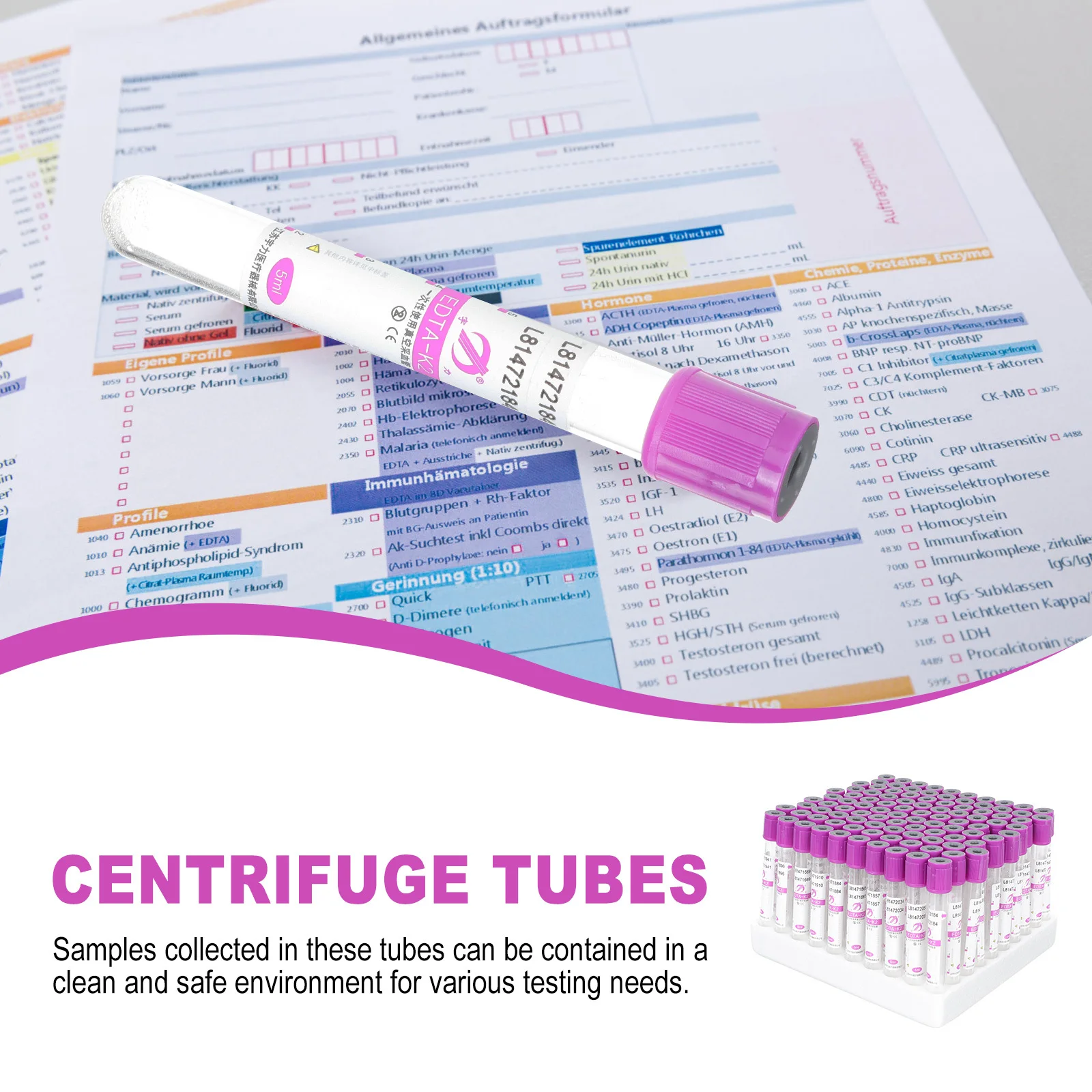 

100Pcs Anticoagulant Tubes Leak-Proof Blood Test Tubes for Laboratory and Medical Use Laboratory Test Tub