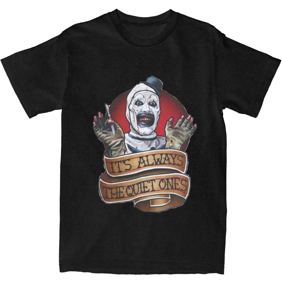 Vintage T-Shirt Terrifier 2 Cotton T-Shirts Horror Halloween Movie Fashion Tee Shirt for Men Summer Casual Short Sleeve Clothing