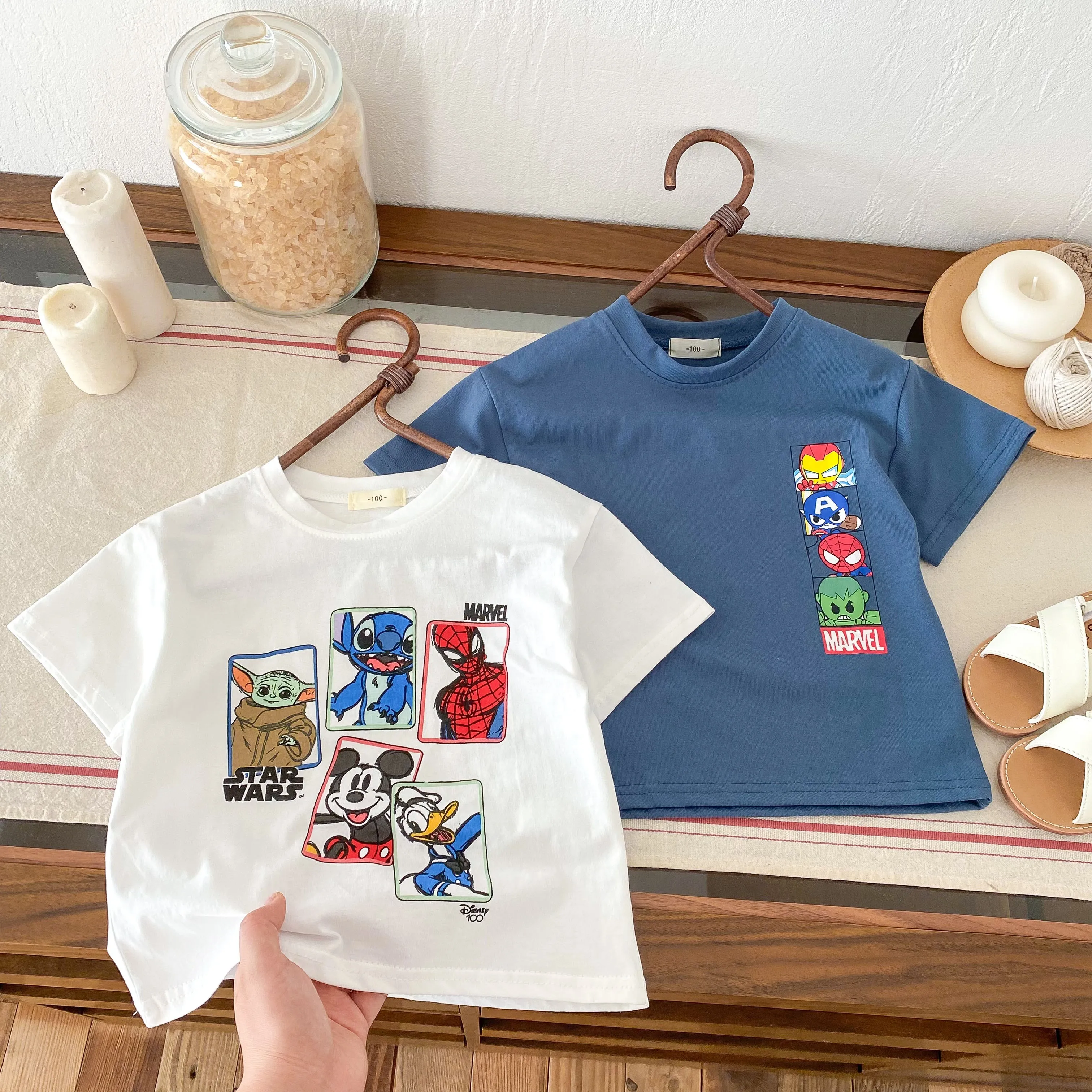 

Футболка с полным принтом Микки для мальчиков и девочек, модная повседневная рубашка с короткими рукавами и круглым вырезом, новые топы с героями мультфильмов, детский летний модный костюм