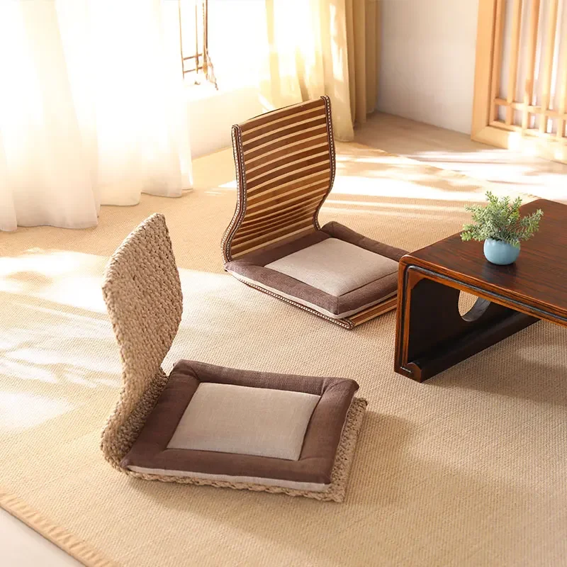 

Japanese Tatami Chair Legless Rattan Seat Bedside Computer Chair Natural Grass Weaving Bay Window Single Sofa Room Furniture