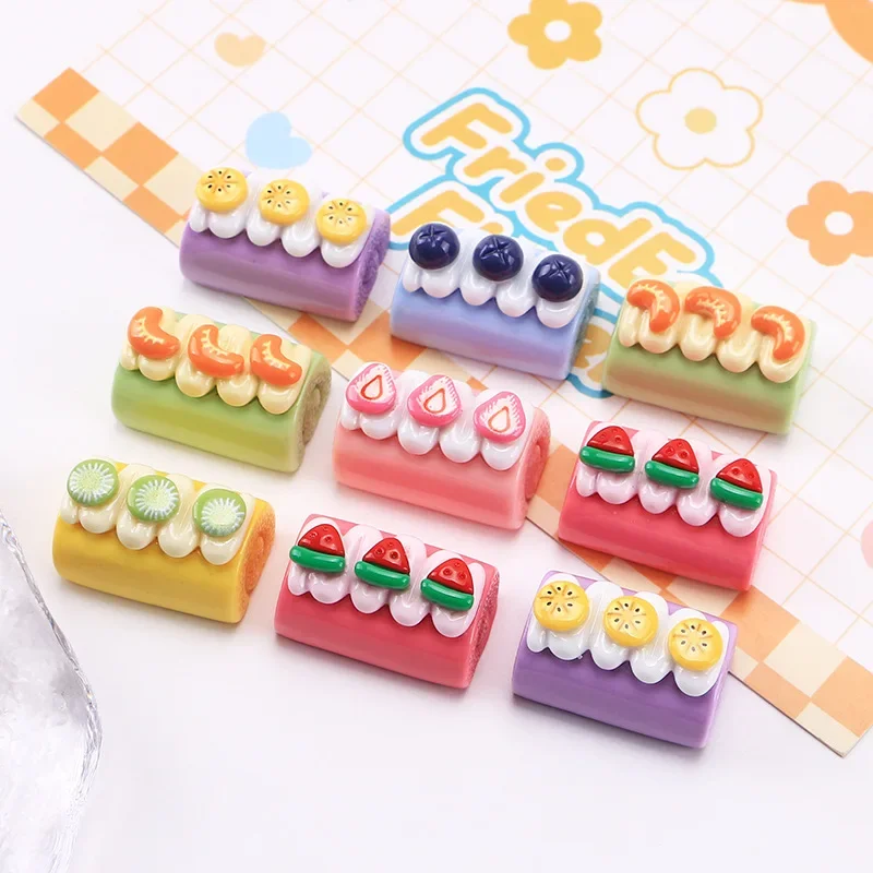10/100pcs 3D Miniatures Dollhouse Resin decor Roll Food DIY Handmade Materials Keychain Headgear Refrigerator decor Accessories
